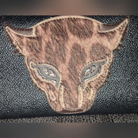 Stella McCartney Vegan Leather Calf Hair Leopard Zip Around Wallet Black VGUC - Picture 5 of 11